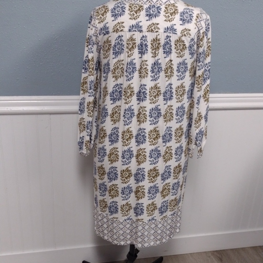 LOFT Long Sleeve Dress - Blue and Gold Floral - Picture 6 of 15